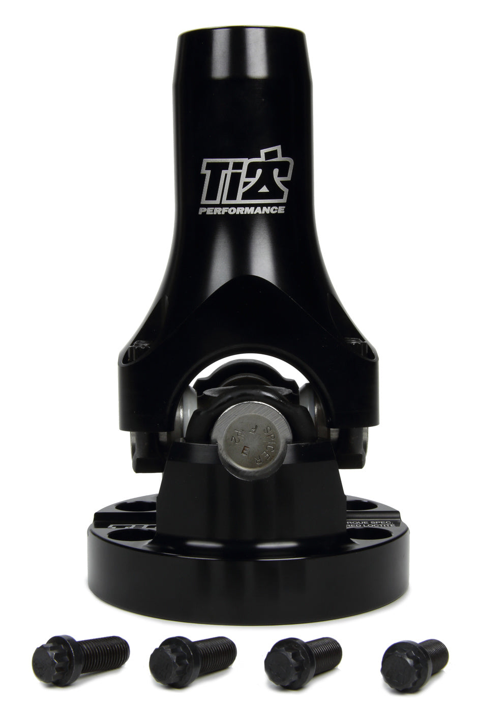 Ti22 Heavy Duty Aluminum U-Joint Assembly  - 16 Spline to 4-Bolt Flange - Black - Small Block Chevy / Mopar