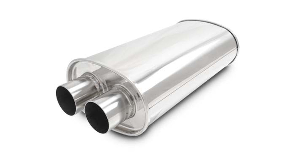 Vibrant Performance Streetpower Muffler - 2-1/4 in Dual Inlet / Outlet - Universal - 8.5 in x 5.25 in Oval Body - Polished