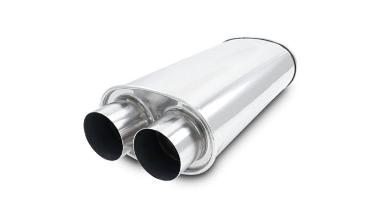 Vibrant Performance Streetpower Muffler - 2-1/2 in Dual Inlet / Outlet - Universal - 8.5 in x 5.25 in Oval Body - Polished