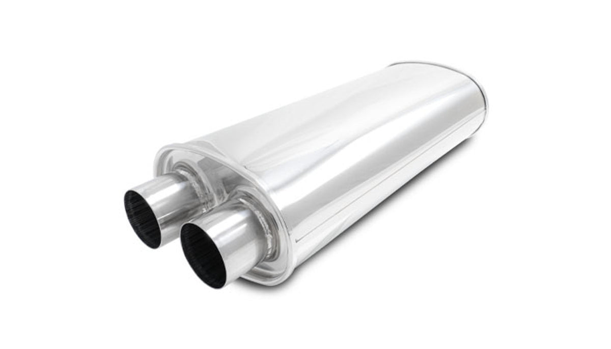 Vibrant Performance Streetpower Stainless Muffler - Dual 2.5 in Inlets / Outlets - 18 x 8.5 in x 5.25 in Oval Body - 22 in Long - Polished