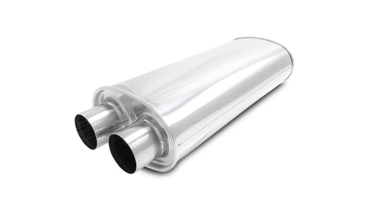 Vibrant Performance Streetpower Stainless Muffler - Dual 2.5 in Inlets / Outlets - 18 x 8.5 in x 5.25 in Oval Body - 22 in Long - Polished