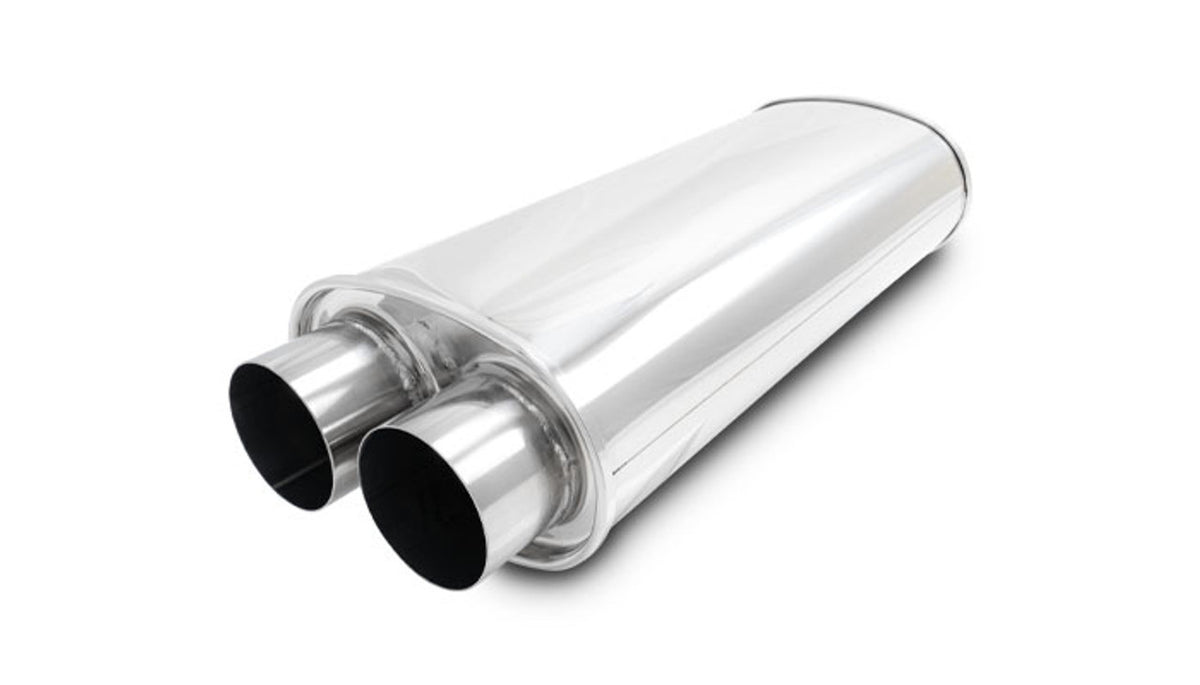 Vibrant Performance Streetpower Stainless Muffler - Dual 3 in Inlets / Outlets - 18 x 8.5 in x 5.25 in Oval Body - 22 in Long - Polished
