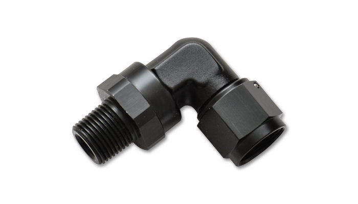 Vibrant Performance 90 Degree 8 AN Female Swivel to 3/8 in NPT Male Swivel Fitting - Black