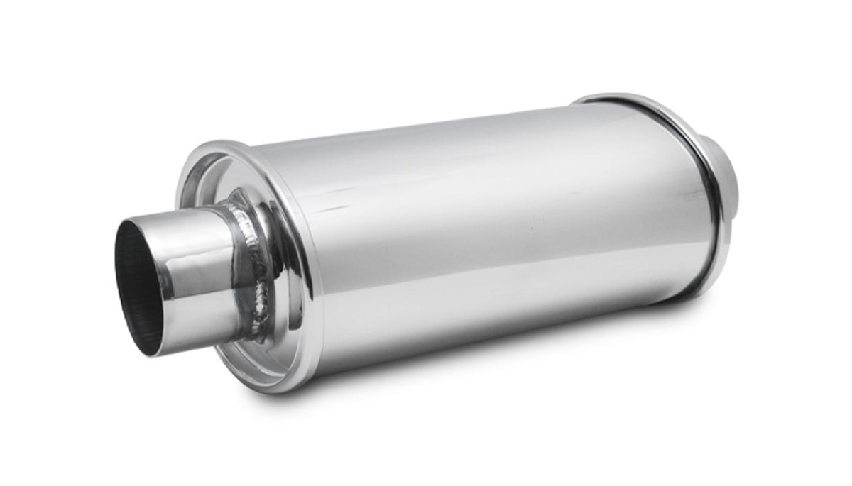 Vibrant Performance Ultra Quiet Stainless Resonator - 2-3/4 in Center Inlet / Outlet - 13-3/4 in Long - Polished