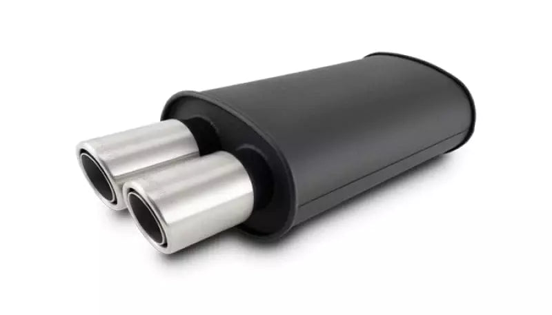 Vibrant Performance Streetpower Muffler - 3 in Center Inlet - Dual 3 in Outlets - Black - Stainless Brushed Tips - 15 x 9 x 5 in Oval Body