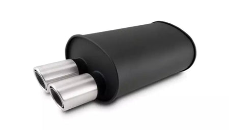 Vibrant Performance Streetpower Muffler - 3 in Center Inlet - Dual 3 in Outlets - Black - Stainless Brushed Tips - 15 x 9.5 x 6.75 in Oval Body