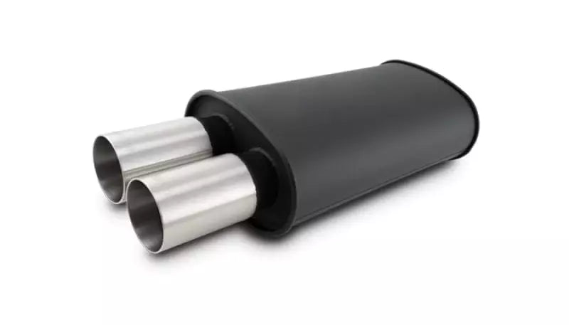 Vibrant Performance Streetpower Muffler - 3 in Center Inlet - Dual 3 in Outlets - Black - Stainless Brushed Tips - 15 x 9 x 5 in Oval Body