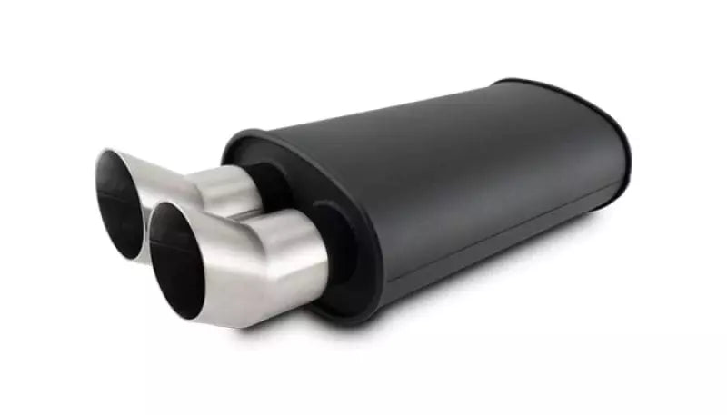 Vibrant Performance Streetpower Muffler - 3 in Center Inlet - Dual 3 in Outlets - Black - Stainless Brushed Tips - 15 x 9 x 5 in Oval Body