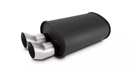 Vibrant Performance Streetpower Muffler - 2-1/2 in Center Inlet - Dual 3 in Outlets - Black - Stainless Brushed Tips - 15 x 9.5 x 6.75 in Oval Body