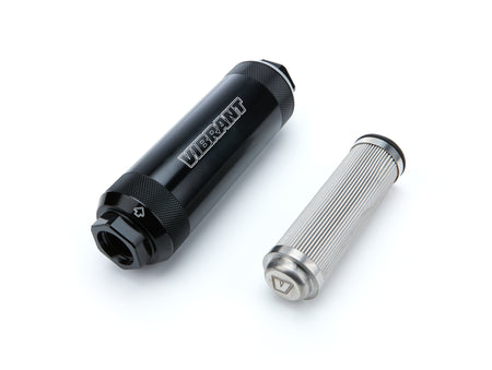 Vibrant Performance HD PowerFilter In-Line Fuel Filter - 10 Micron - Microglass Element - 12 AN Female O-Ring Inlet/Outlet - Black