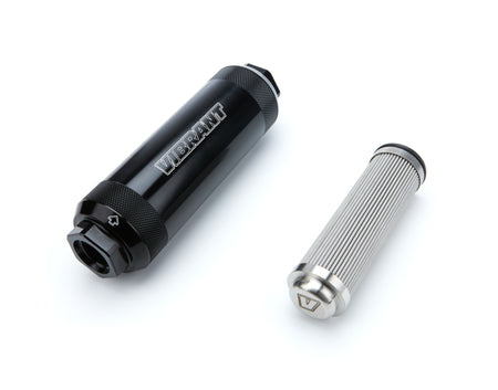 Vibrant Performance HD PowerFilter In-Line Fuel Filter - 40 Micron - Microglass Element - 12 AN Female O-Ring Inlet/Outlet - Black