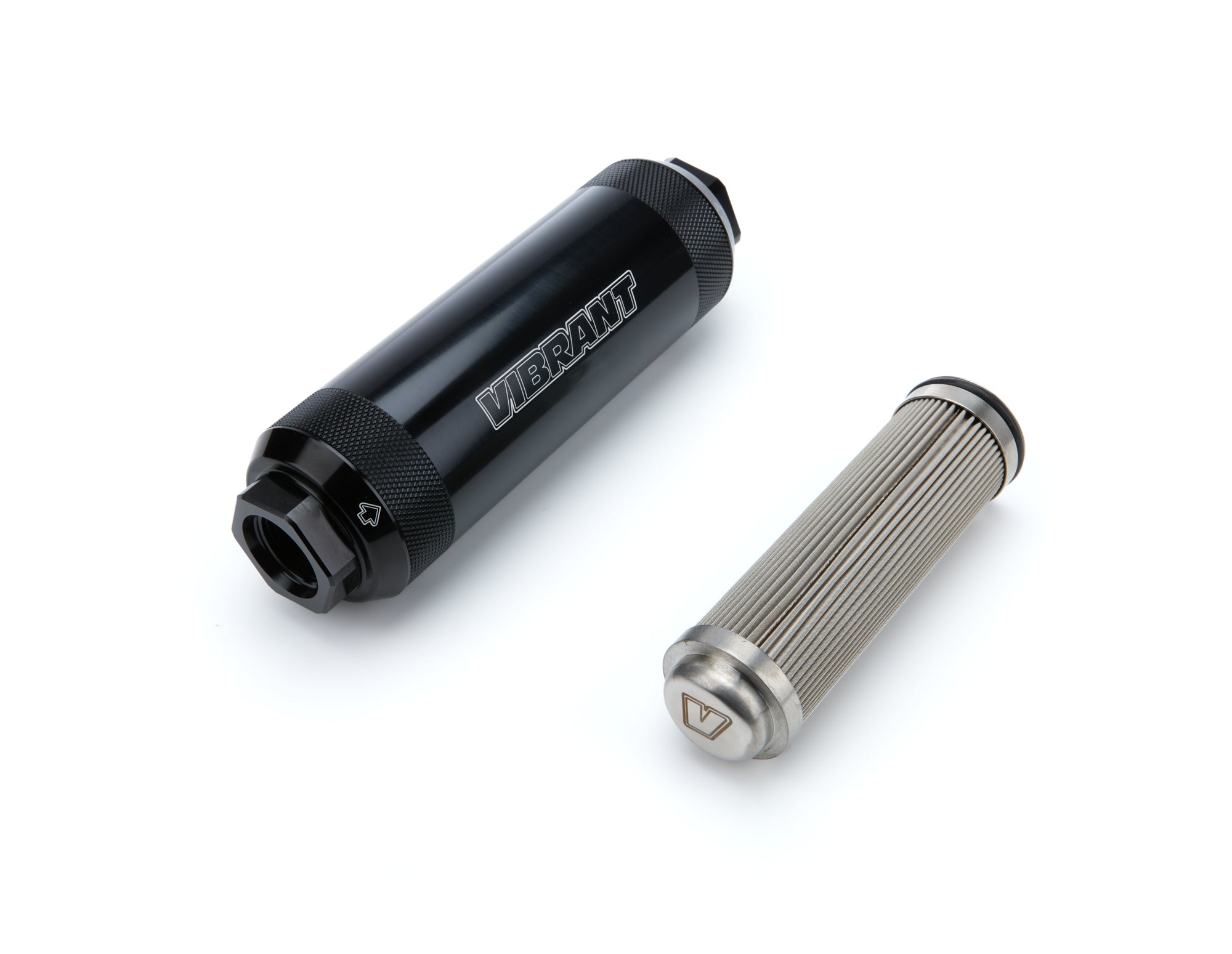 Vibrant Performance HD PowerFilter In-Line Fuel Filter - 100 Micron - Stainless Element - 12 AN Female O-Ring Inlet/Outlet - Black
