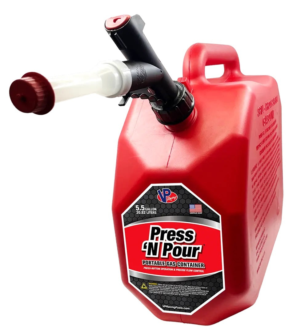 VP Racing Press ‘N Pour® - Plastic Gas Can - 5.5 Gallon - Red