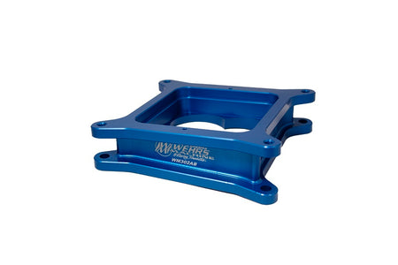 Wehrs Machine Aluminum Carburetor Spacer - 4 Degree Angled Left / Back - Open Square Bore - 2 in Thick - Blue