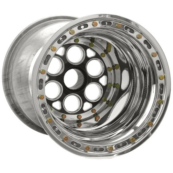 Weld Racing Magnum Sprint 42 Spline Aluminum Beadlock Wheel w/ Cover - 15 x 17 in - 7.000 in Backspace - Black / Machined Center - Polished Lip