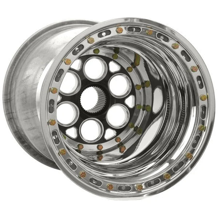 Weld Racing Magnum Sprint 42 Spline Aluminum Beadlock Wheel w/ Cover - 15 x 17 in - 8.000 in Backspace - Black / Machined Center - Polished Lip