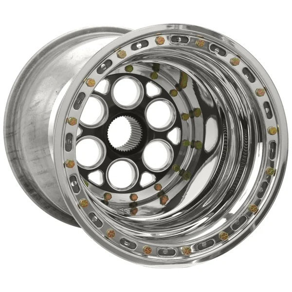 Weld Racing Magnum Sprint 42 Spline Aluminum Beadlock Wheel w/ Cover - 15 x 18 in - 8.000 in Backspace - Black / Machined Center - Polished Lip