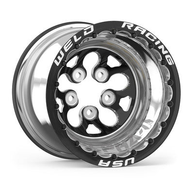 Weld Racing Alpha-1 Beadlock Wheel - 15 x 12 in - 4 in Backspace - 5 x 4.75 in Bolt Pattern - Black Center / Polished Lip