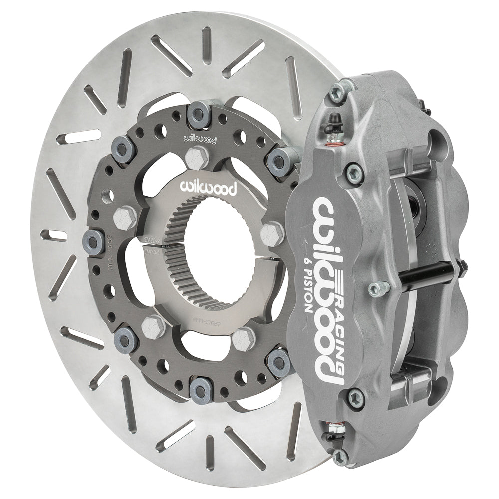Wilwood Forged Narrow Superlite 6 Rear Brake System - 4 Piston Caliper - 12 in Slotted Titanium Rotor - 3 x 46 Spline Sprint Car Hat - Gray