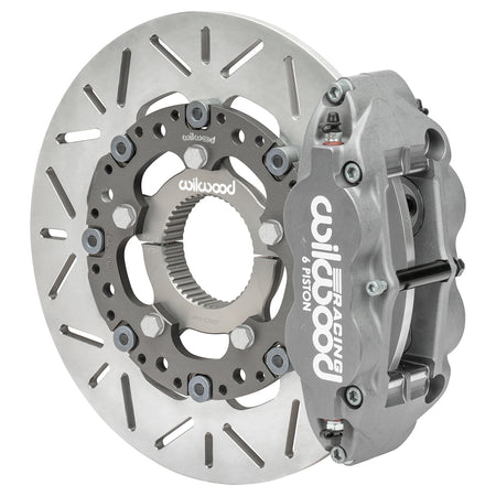 Wilwood Forged Narrow Superlite 6 Rear Brake System - 4 Piston Caliper - 12 in Slotted Titanium Rotor - 3 x 46 Spline Sprint Car Hat - Gray