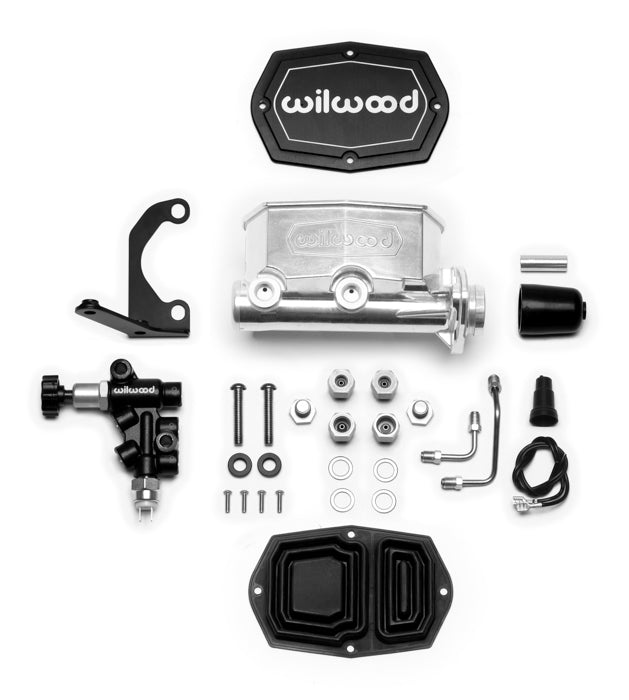Wilwood Tandem Master Cylinder - 1 in Bore - 1.100 in Stroke - Integral Reservoir - Proportioning Valve - Polished