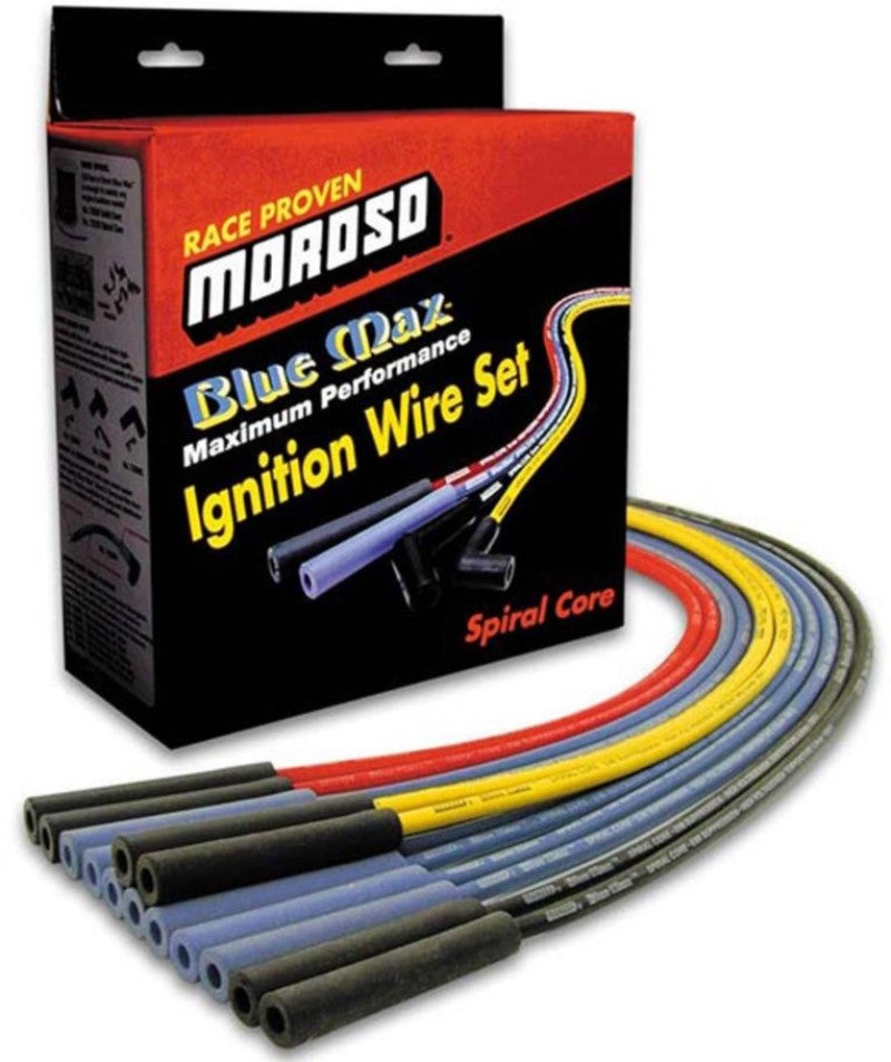 Moroso Blue Max Spiral Core Universal Ignition Wire Set - 8 Cylinder Engines - Plug Terminals/Boots: Straight; Dist - Terminals/Boots: HEI & Non-HEI; Wire Color: Black