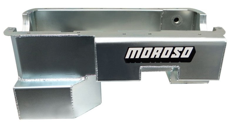 Moroso Street / Strip Rear Sump Oil Pan - 7 Quart - 9 in Deep - Clears 4-Bolt Caps - Zinc Oxide - Small Block Ford