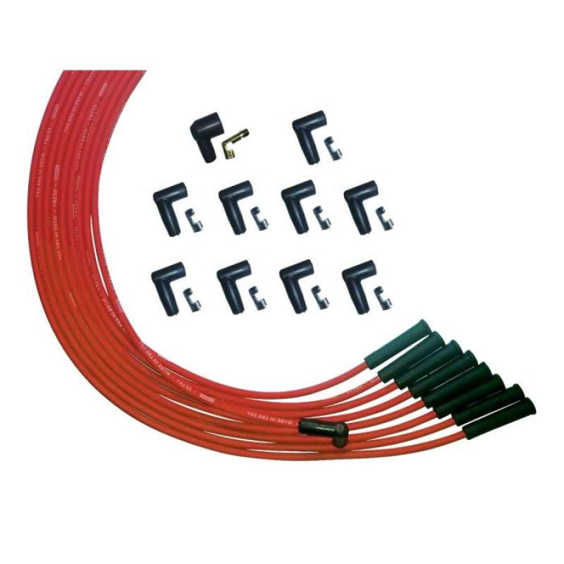 Moroso Ultra Spiral Core 8 mm Spark Plug Wire Set - Red - Straight Plug Boots - HEI Style Terminal - Universal 8-Cylinder