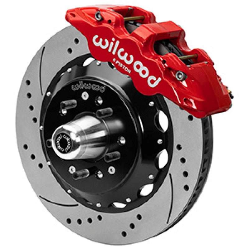 Wilwood AERO6 Big Brake Front Brake System - 6 Piston Caliper - 14.00 in Drilled/Slotted Iron Rotor - Offset - Stainless - Red - GM G-Body 1980-87