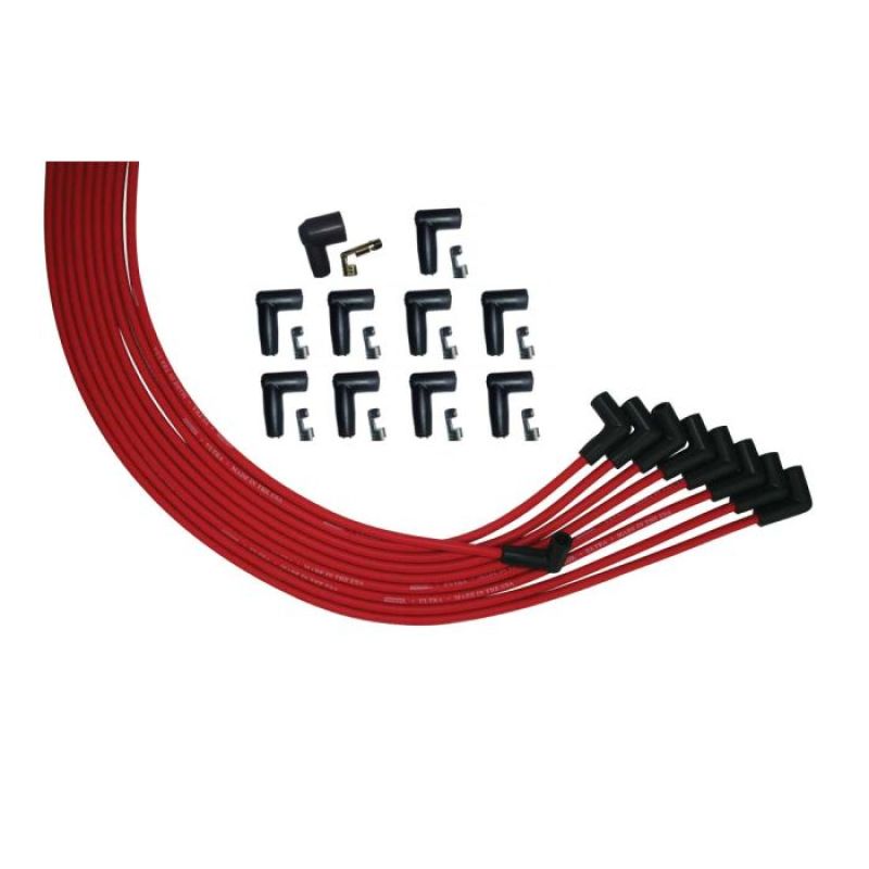 Moroso Ultra Spiral Core 8 mm Spark Plug Wire Set - Red - 90 Degree Plug Boots - HEI Style Terminal - Universal 8-Cylinder