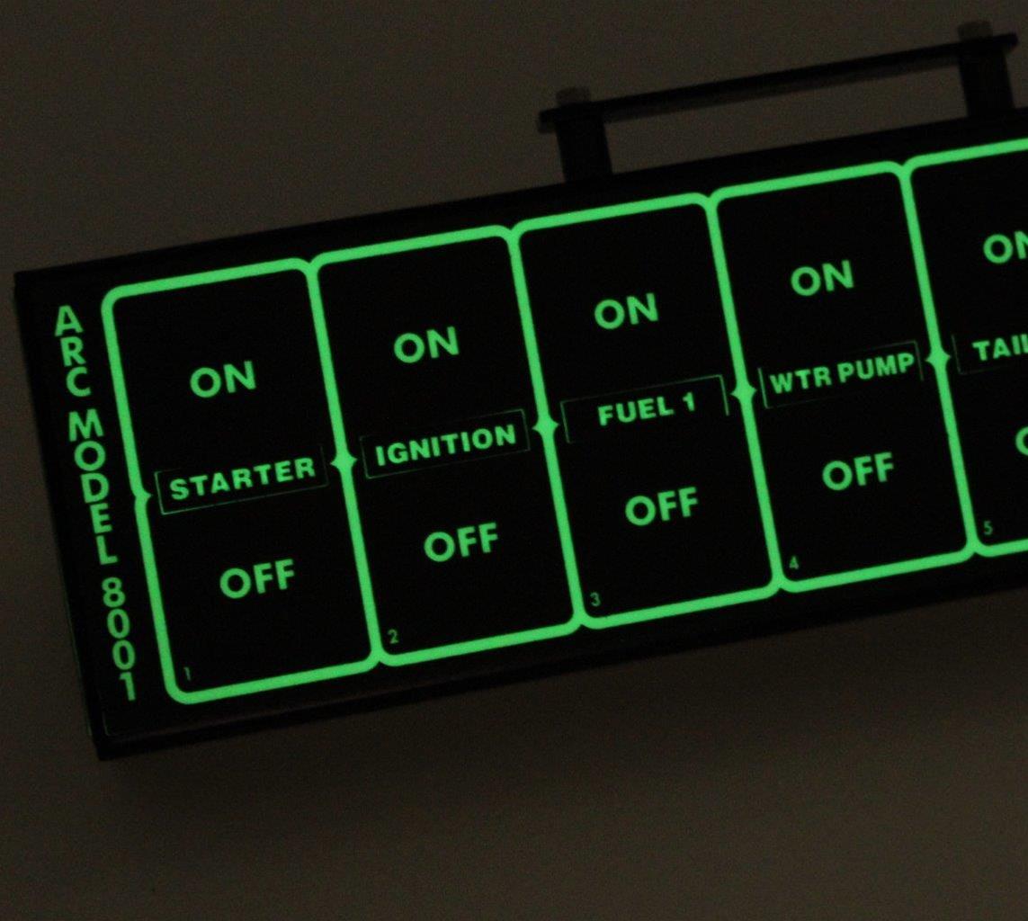 Auto Rod Controls Switch Panel - 8.75 x 2.375 in - 8 Flat Switches - Indicator Lights - Carbon Fiber 8003R