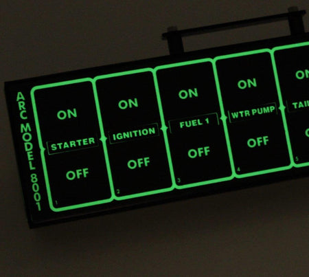 Auto Rod Controls Switch Panel - 8.75 x 2.375 in - 8 Flat Switches - Indicator Lights - Carbon Fiber 8003R