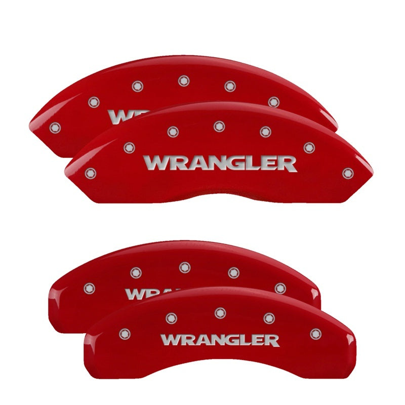 MGP Caliper Cover Wrangler Script Logo Brake Caliper Cover Aluminum Red Jeep Wrangler JK 2007-16 - Set of 4