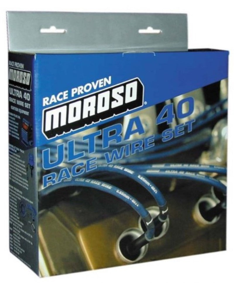 Moroso Ultra 40 Spiral Core 8.65 mm Spark Plug Wire Set - Sleeved - Black - 135 Degree Plug Boots - HEI Style Terminal - Small Block Ford