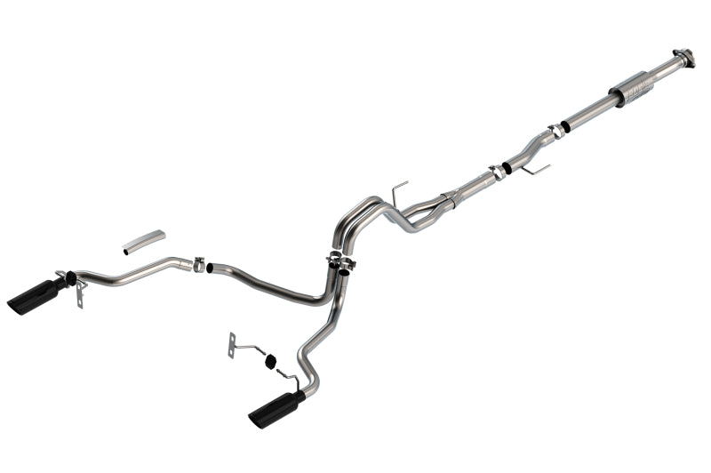 Borla ATAK Cat-Back Exhaust System - 2-1/4 in Diameter - Dual Rear Exit - 4 in Black Tips - Rolled Edge - S2.7/3.5 - Ford Fullsize Truck 2021