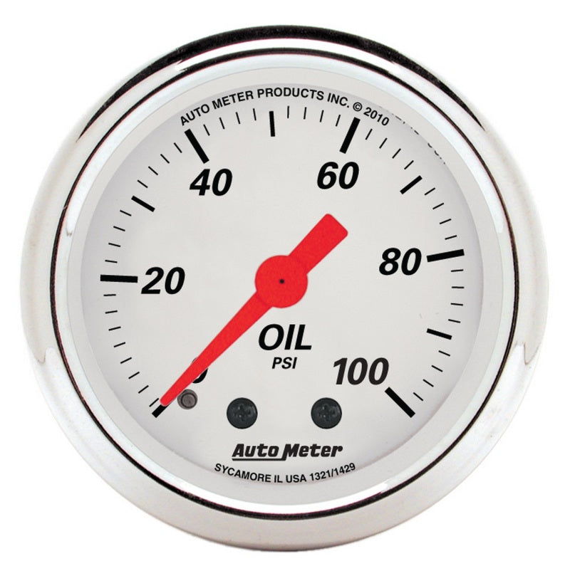 Auto Meter 2-1/16" Artic White Oil Pressure Gauge - 0-100 PSI