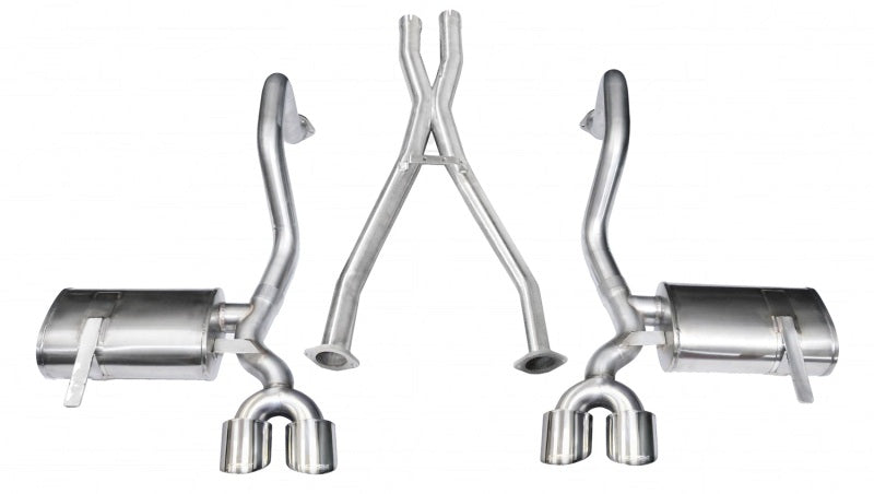 Corsa Xtreme Cat-Back Exhaust System - 2-1/2 in Diameter - Dual Rear Exit - Dual 4 in Polished Tips - Stainless - Chevy Corvette 1997-2004