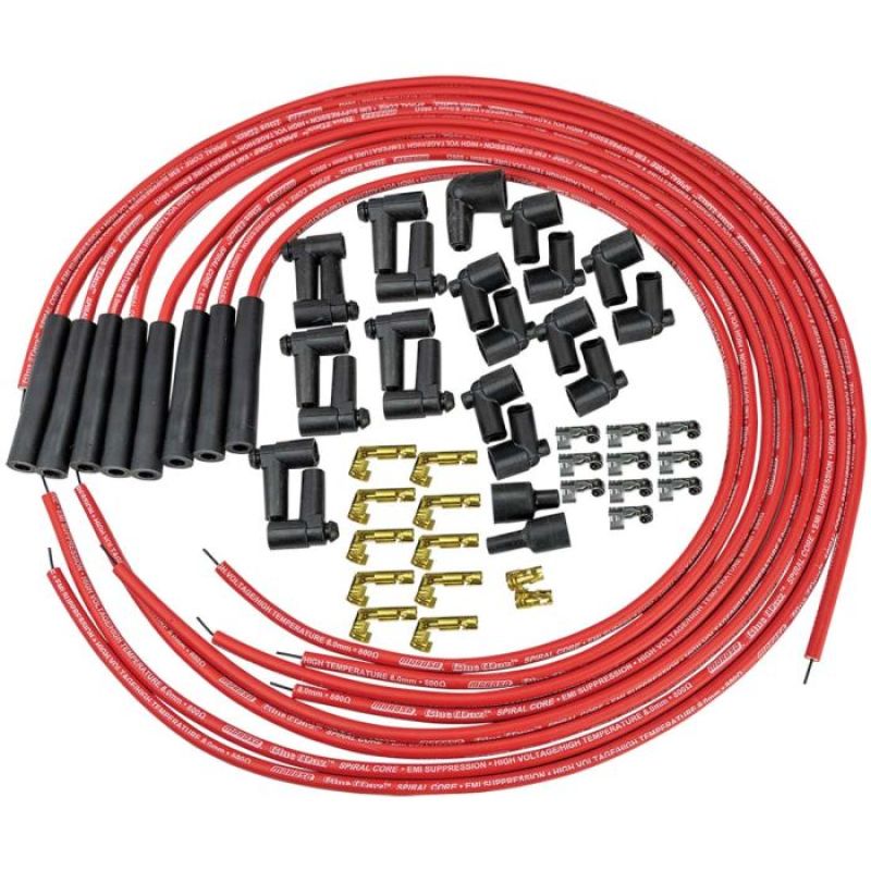 Moroso Blue Max Spiral Core Universal Ignition Wire Set - 8 Cylinder Engines - 8 Cylinder Engines - Plug Terminals/Boots: Straight; Dist - Terminals/Boots: HEI & Non-HEI; Wire Color: Red