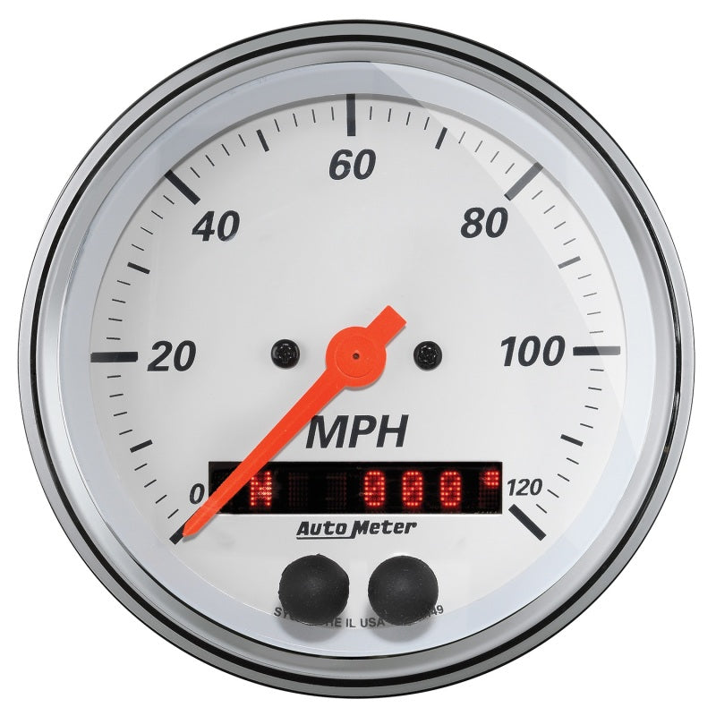 Autometer Arctic White Speedometer - 120 MPH - 3-3/8 in Diameter - Programmable - GPS - White Face