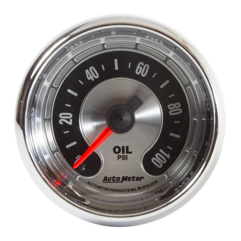 Auto Meter American Muscle 0-100 psi Oil Pressure Gauge - Mechanical - Analog - Full Sweep - 2-1/16 in Diameter - Brushed / Back Face