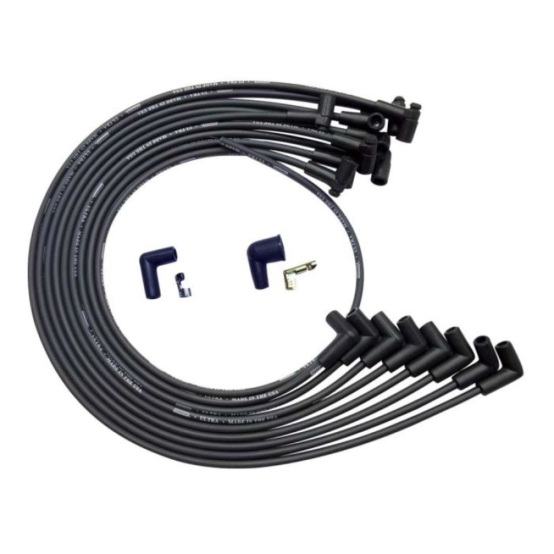 Moroso Ultra Spiral Core 8 mm Spark Plug Wire Set - Black - 90 Degree Plug Boots - HEI Style Terminal - Under The Header - Big Block Chevy