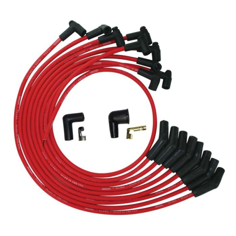 Moroso Ultra Spiral Core 8 mm Spark Plug Wire Set - Red - 135 Degree Plug Boots - HEI Style Terminal - Small Block Ford 52070