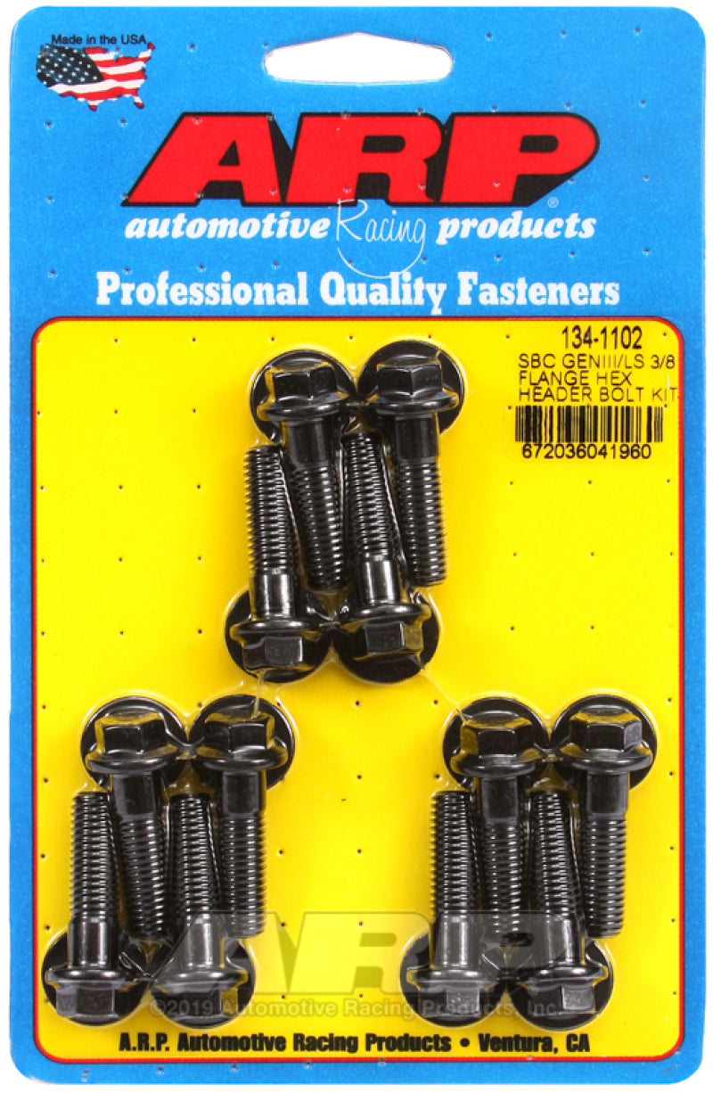 ARP Header Bolt - 8 mm x 1.25 Thread - 1.181 in Long - Hex Head - Washers Included - Chromoly - Black Oxide - GM LS-Series - Set of 12