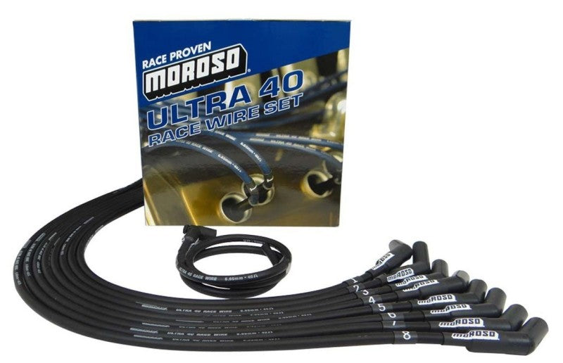 Moroso Ultra 40 Spark Plug Wire Set - Spiral Core - HEI - 8.65 mm - 135 Degree Boots - Under Header - Big Block Chevy