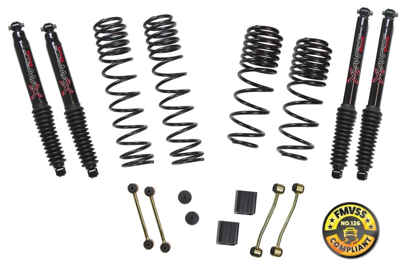 Skyjacker Dual Rate Long Travel Suspension Lift Kit - 2 to 2-1/2 in Lift - Coil Springs / End Links / Hardware / Shocks / Spacers - Black MAX Shocks - Jeep Wrangler JL 2018-21 JL25BPBLT