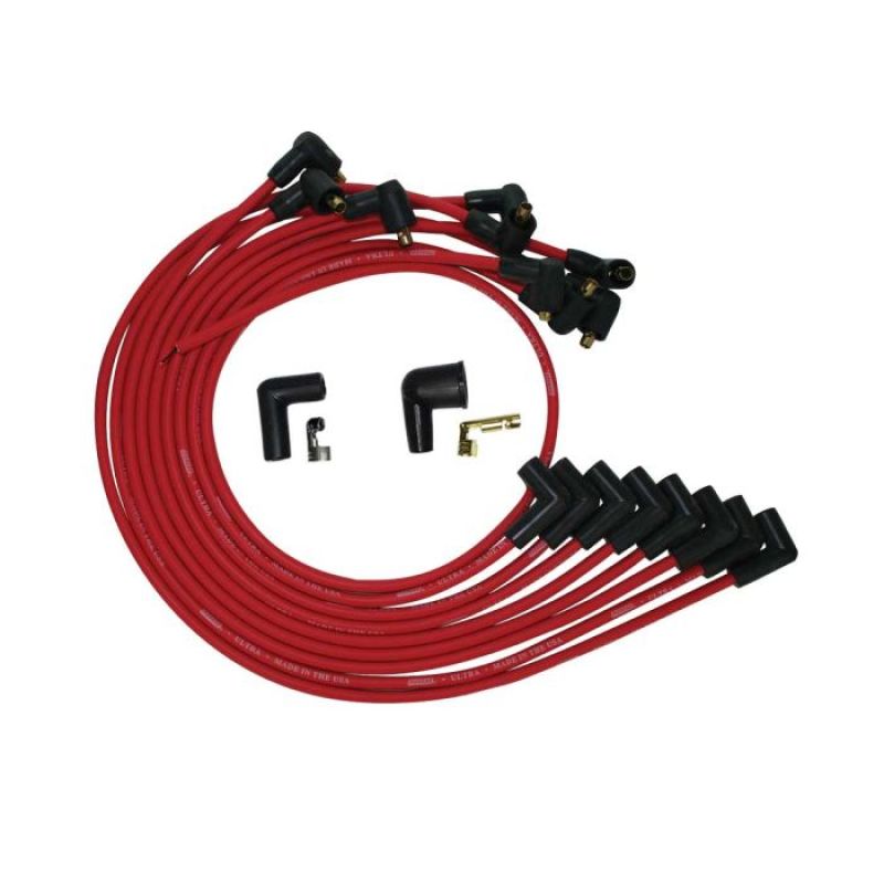 Moroso Ultra Spiral Core 8 mm Spark Plug Wire Set - Red - 90 Degree Plug Boots - HEI Style Terminal - Under The Header - Big Block Chevy