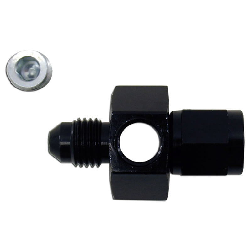 Nitrous Express 6 AN Male to 6 AN Female Swivel Adapter - 2 Gauge Ports - 1/8 in NPT Female Gauge Ports - Aluminum - Black