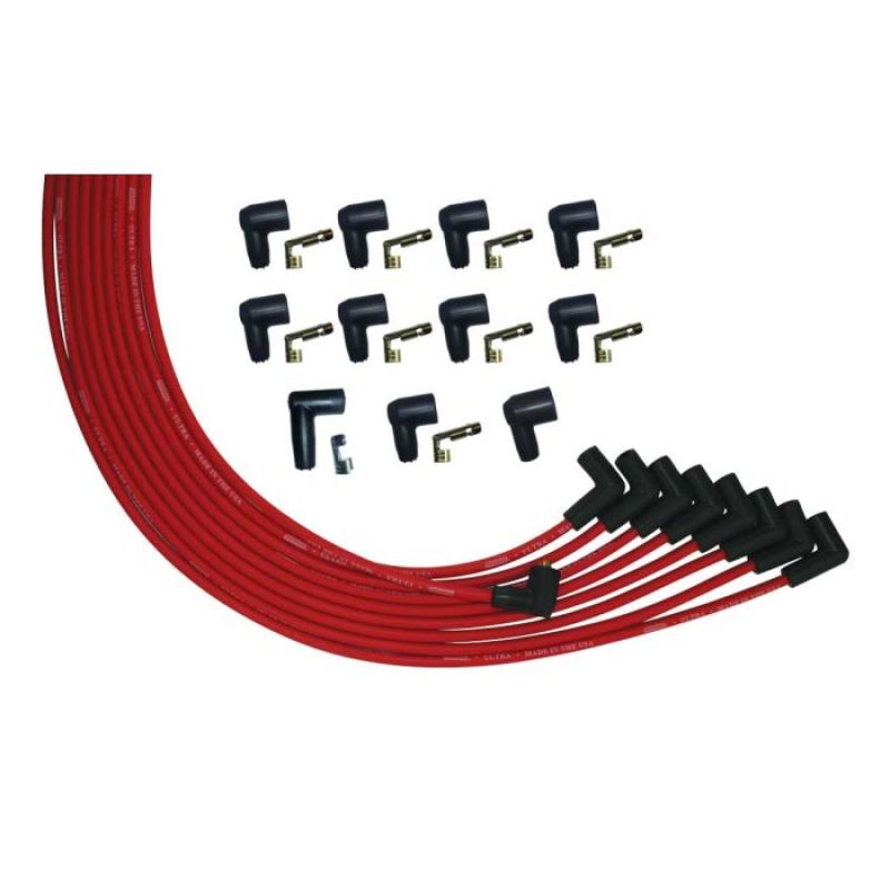 Moroso Ultra Spiral Core 8 mm Spark Plug Wire Set - Red - 90 Degree Plug Boots - Socket Style - Universal 8-Cylinder