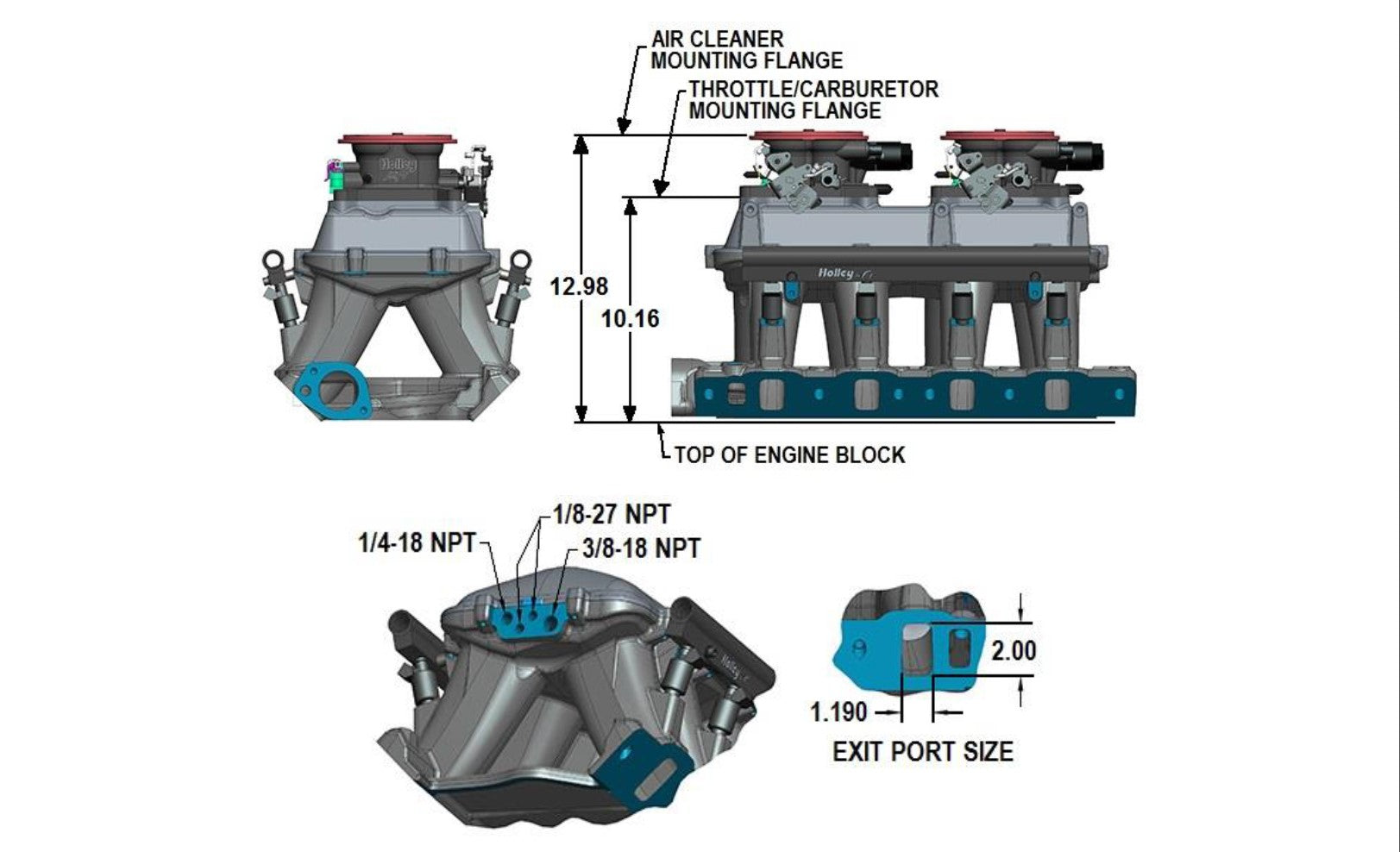 Holley EFI Hi-Ram EFI Intake Manifold Kit - 105 mm Throttle Body Flange - Black - 351W Small Block Ford