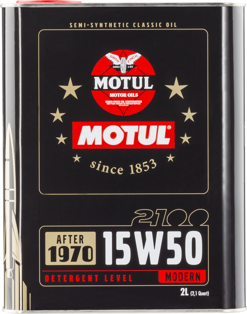 Motul 2100 Classic Motor Oil - 15W50 - Semi-Synthetic - 2 L Can - (Set of 10)